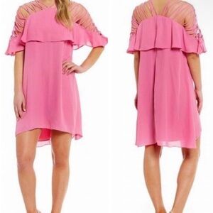 Gianni Bini Bubble Gum Pink Strappy‎ Shoulder Ruffle Shift Dress Large L